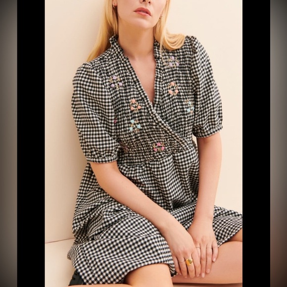 Anthropologie x TACH Adelfa Smocked Floral Midi Black White Dress Gown sz M - Picture 1 of 8